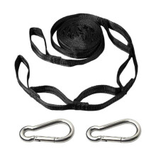 Rópa luascáin inchoigeartaithe ilchuspóireach le haghaidh campála lasmuigh, lúb láidir le carabiner, níolón dubh