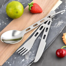Set di posate da campeggio in acciaio inox da 3 pezzi, coltello, forchetta e cucchiaio, portatile e riutilizzabile per viaggio e picnic