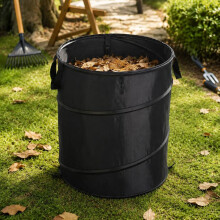 Cubo de basura plegable y portátil para camping y jardín, tamaño mediano 45 x 55 cm, tela duradera negra