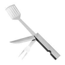 3-in-1-Edelstahl-Grillwerkzeug mit Gabel, Messer und Zange, tragbares Campingbesteck für unterwegs