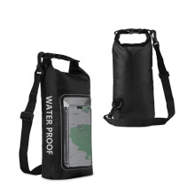 2-in-1 Outdoor Fahrradtasche zum Umhängen, wasserdicht nach IPX6, aus PVC, 2 l, schwarz, robust und leicht für Reisen und Sport