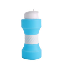 Buidéal Uisce Spóirt Fillte 650 ml as Silicón, Cruth Cúnta Meáchain, Cruthúnas ar Shceitheadh, Le haghaidh Aclaíochta, Gorm Spéir