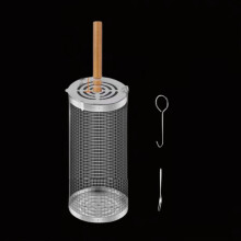 BBQ-Grillkorb aus Edelstahl mit Klappdeckel und Holzgriff, kleine Grillrolle zum Garen im Freien, robust und langlebig