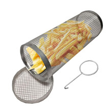 Runde Grillröhre aus Edelstahl, 20 cm, mit Haken, feinmaschig für das Garen im Freien und über offener Flamme
