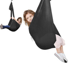 Elastische Hängematte für Kinder, für drinnen und draußen, 1 x 2,8 m, Schwarz, strapazierfähiger Stretchstoff zum Entspannen, Spielen und Liegen