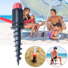 Spiraalvormige grondpen van kunststof voor parasol, 32 mm buisdiameter, groot, draagbaar, rood en zwart voor strand en buitengebruik