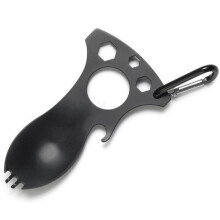Cucchiaio multifunzione da campeggio per esterni, posata portatile in acciaio inox per picnic e viaggio, nero