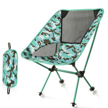 Camouflage Outdoor Folding Camping Chair, Lightweight Fishing and Beach Chair, Aviation Aluminum Alloy Backrest Recliner, Green