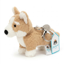 Biely plyšový corgi prívesok na kľúče, 12 cm mäkký prívesok na batohy a kabelky, vrátane protiprachového vrecka