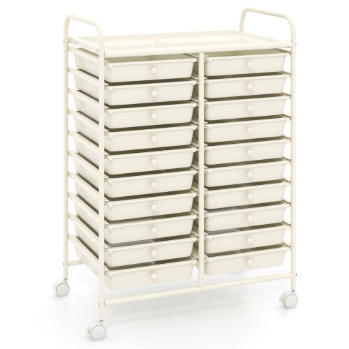 20-Drawer Rolling Cart with Metal Frame, White 1