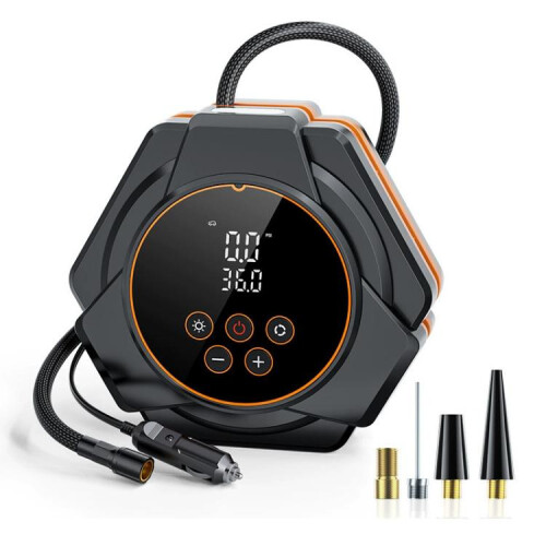 SuiTu car-mounted triangular electric air pump, button version (black and orange):Button Version