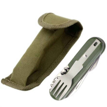 Set di posate pieghevoli multifunzione 7 in 1 per campeggio e attività all’aperto, verde, leggero e compatto per viaggio e picnic