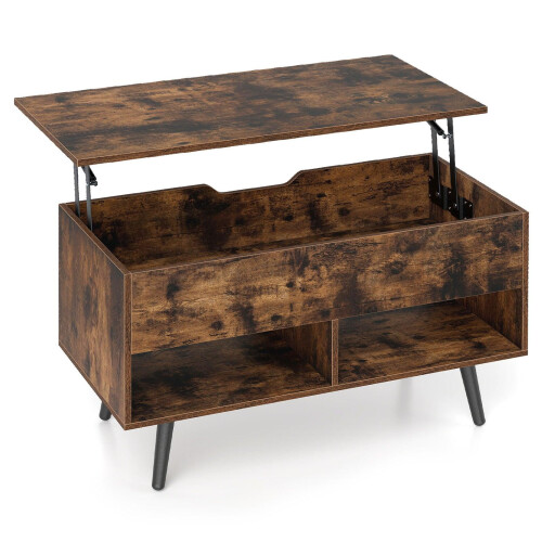 Mesa de centro ajustable con tapa elevable y estantes de almacenamiento 1