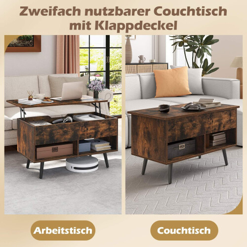 Mesa de centro ajustable con tapa elevable y estantes de almacenamiento 2