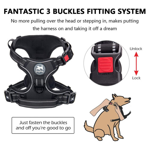 PoyPet Dog Harness Medium, No Pull with Front Clip & Neck Release Buckle 2