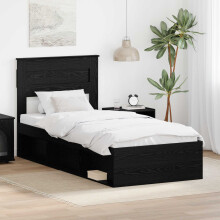 vidaXL Bed Frame with Headboard Black 75 x 190 cm Solid Pine Wood