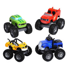 Hot Blaze i Monster Machines Racers 4 sztuki, zestaw metalowych, odlewanych pojazdów do pchania dla prez