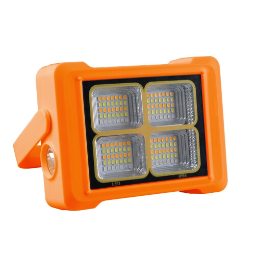 Solar-powered floodlight, portable flashlight, emergency work light (orange):144 LEDs