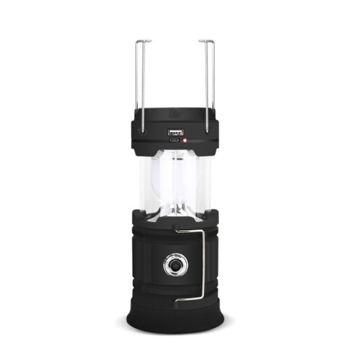 5803 Solar-Powered Camping Light, Outdoor LED Emergency Portable Light with USB Output (Black):Solar + USB
