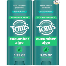 Tom's of Maine Cucumber Aloe Aluminum Free Natural Deodorant For Women & Men | Goes on Clear | Odor & Wetness Protection | 3.25 oz (Pack of 2)