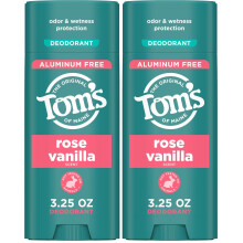 Tom's of Maine Rose Vanilla Aluminum Free Natural Deodorant For Women & Men | Goes on Clear | Odor & Wetness Protection | 3.25 oz (Pack of 2)