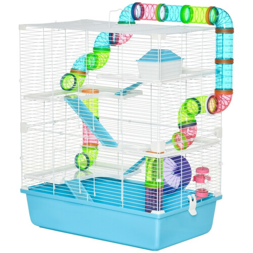 Cage à hamster à 5 niveaux avec roue d'exercice, rampe, biberon et accessoires 1