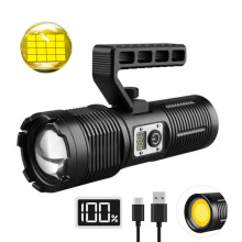 XHP160 Teleskop-Zoom-Suchscheinwerfer, handliche Outdoor-Patrouillen-Taschenlampe mit zwei Leuchtenköpfen, LED-Digitalanzeige und hoher Leistung.