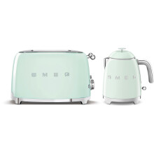 (Pastel Green) Smeg KLF05 Retro 50's Style Small Mini Kettle 0.8L & TSF03 Retro 4-Slice Toaster Set