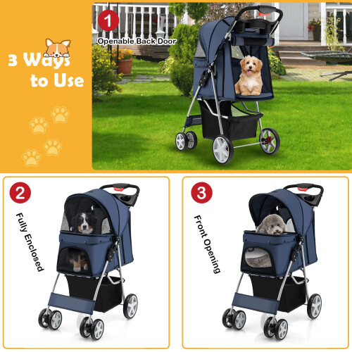 Maxmass Travel Pet Stroller, Foldable Small Medium Sized Dog Cat Trolley with St 1