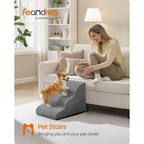 FEANDREA Feandrea 3-Step Dog Stairs, Waffle-Patterned Corduroy Dog Steps for Bed, Sofa, W 1