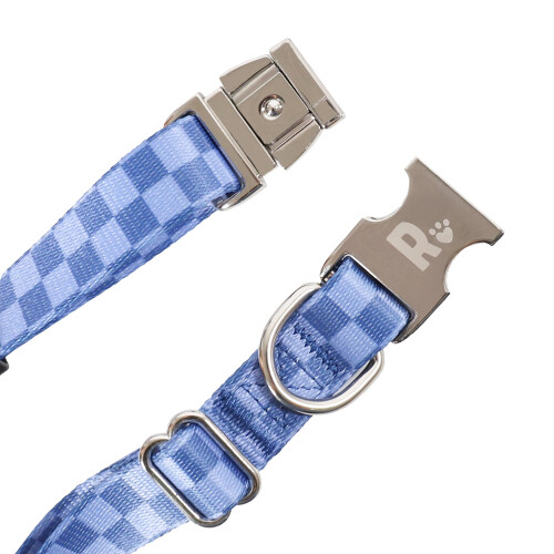 Rosewood Rosewood Blue Checkerboard Dog Collar – Adjustable Pet Collar for Small, Medium, 2
