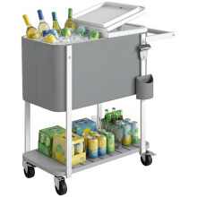 Chariot de service réfrigéré de 56 L avec roulettes, ouvre-bouteille et étagère