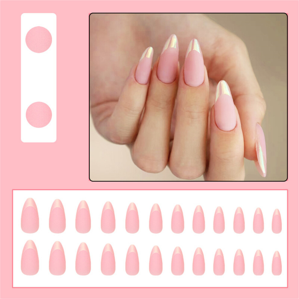 Dcph-Clothing 24Pcs Matte Pink French Tip Fake Nails, Durable