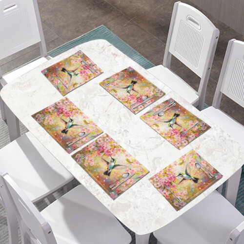 Absorbent Soft Placemats Non-Slip 6-Pack Hummingbird Peach 1