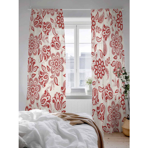 Sheer Curtains Abstract Paisley Red Flower Pattern 52x96 2