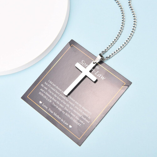 Cross Necklace Silver Cuban Link Chain for Men 2
