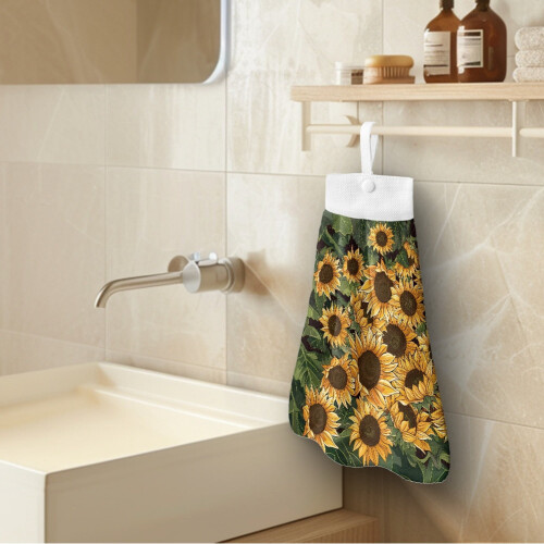 Sunflower Kitchen Hanging Towels Set Absorbent Reusable 3 2