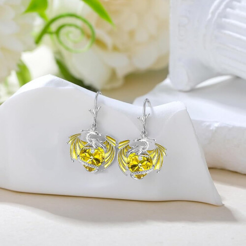 Dragon Earrings Sterling Silver Drop with Crystal 2