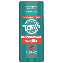Tom's of Maine Sandalwood Vanilla Aluminum Free Natural Deodorant For Women & Men | Goes on Clear | Odor & Wetness Protection | 3.25 oz