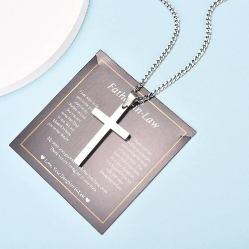 Cross Necklace Silver Cuban Link Chain for Men 2