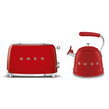 (Red) Smeg Retro Bundle | WKF01 Whistling Stovetop Kettle & TSF01 2-Slice Toaster Set
