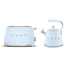 (Pale Blue) Smeg Retro Bundle | WKF01 Whistling Stovetop Kettle & TSF01 2-Slice Toaster Set