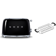 (Black) Smeg TSF01 2 Slice Toaster + TSBW01 Bun Warmer Bundle