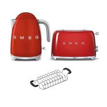 (Red) Smeg KLF03 Kettle + TSF01 Toaster + TSBW01 Bun Warmer Bundle