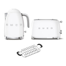 (White) Smeg KLF03 Kettle + TSF01 Toaster + TSBW01 Bun Warmer Bundle