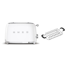 (White) Smeg TSF01 2 Slice Toaster + TSBW01 Bun Warmer Bundle