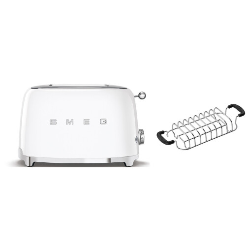 Smeg (White) Smeg TSF01 2 Slice Toaster + TSBW01 Bun Warmer Bundle