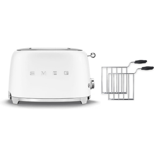 Smeg (Matte White) Smeg TSF01 Matte 2 Slice Toaster + TSSR01 2-Sandwich Racks Bundle