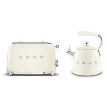 (Cream) Smeg Retro Bundle | WKF01 Whistling Stovetop Kettle & TSF01 2-Slice Toaster Set