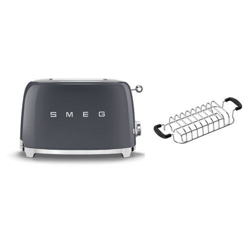 Smeg (Grey) Smeg TSF01 2 Slice Toaster + TSBW01 Bun Warmer Bundle
